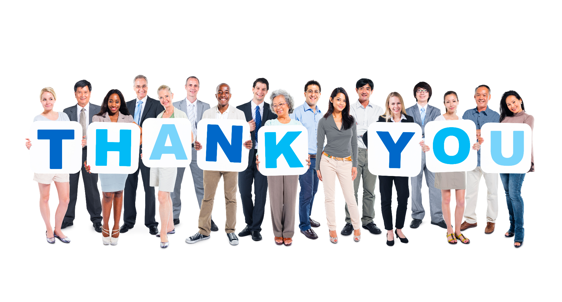Diverse group of people holding thank you signs